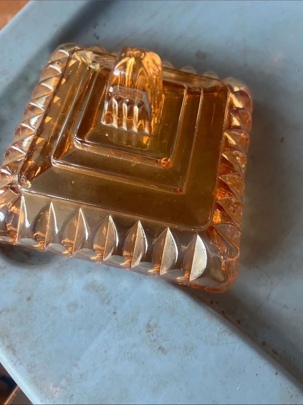 Indiana Glass Amber Carnival Glass Covered Candy Dish